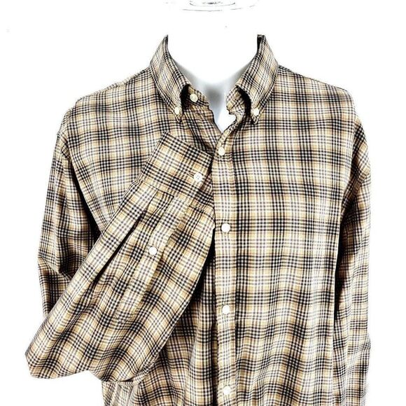 Michael Kors Slim‎ Fit Button Down Brown Plaid Collared XL Cotton Tencel - Picture 1 of 8